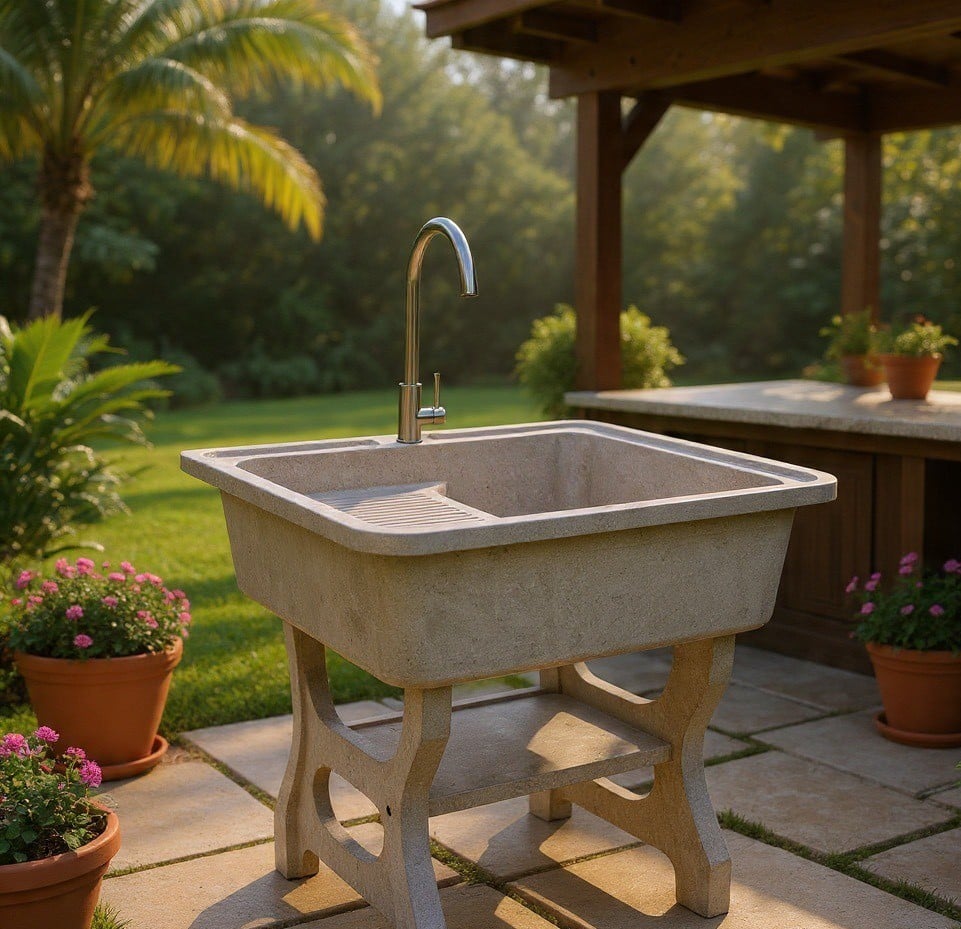 อ่างล้างจานขาตั้ง หินควอตซ์ 1 หลุม 1 ที่พัก DINOSAUR WASH TUB ขนาด 70X57X80ซม.สีออฟไวท์_1